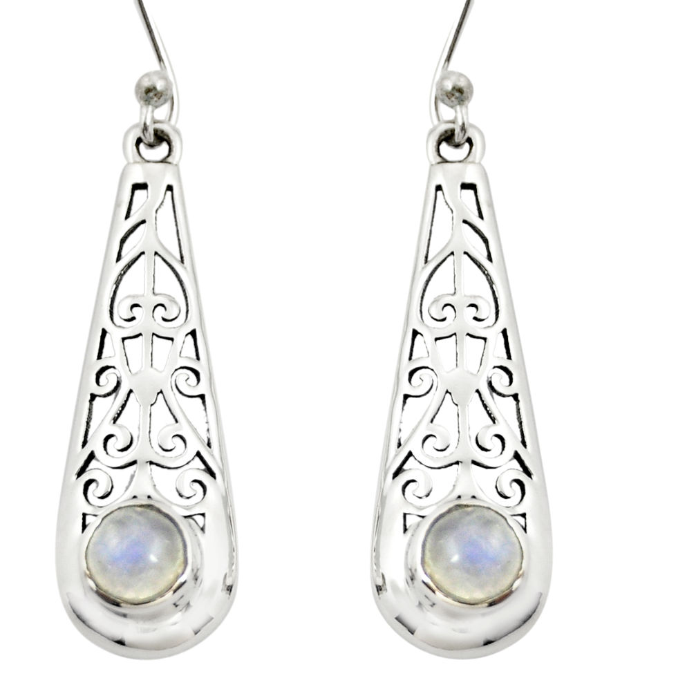 925 sterling silver 1.63cts natural rainbow moonstone dangle earrings r26077