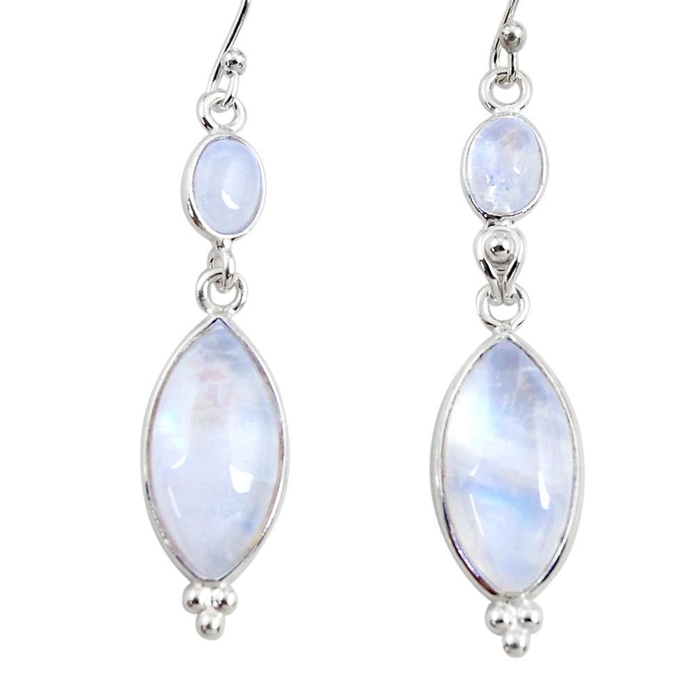 925 sterling silver 14.08cts natural rainbow moonstone dangle earrings r29224