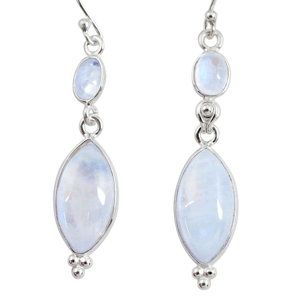 925 sterling silver 14.73cts natural rainbow moonstone dangle earrings r29237