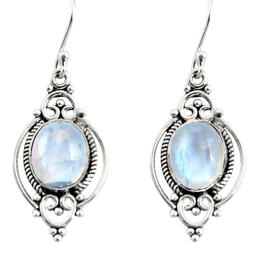 925 sterling silver 9.18cts natural rainbow moonstone dangle earrings r30964