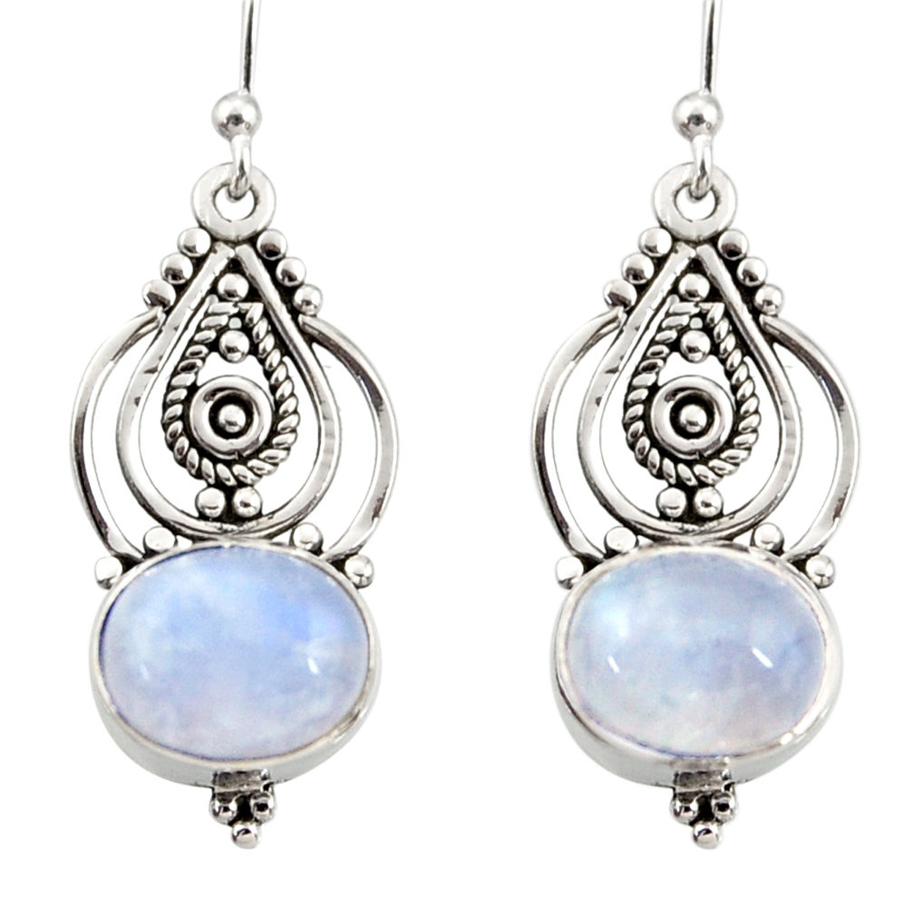 925 sterling silver 8.09cts natural rainbow moonstone dangle earrings r31091