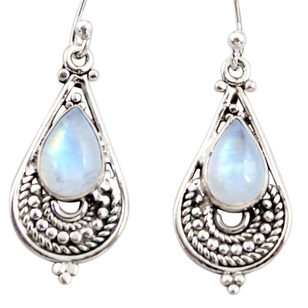 925 sterling silver 4.40cts natural rainbow moonstone dangle earrings r31291