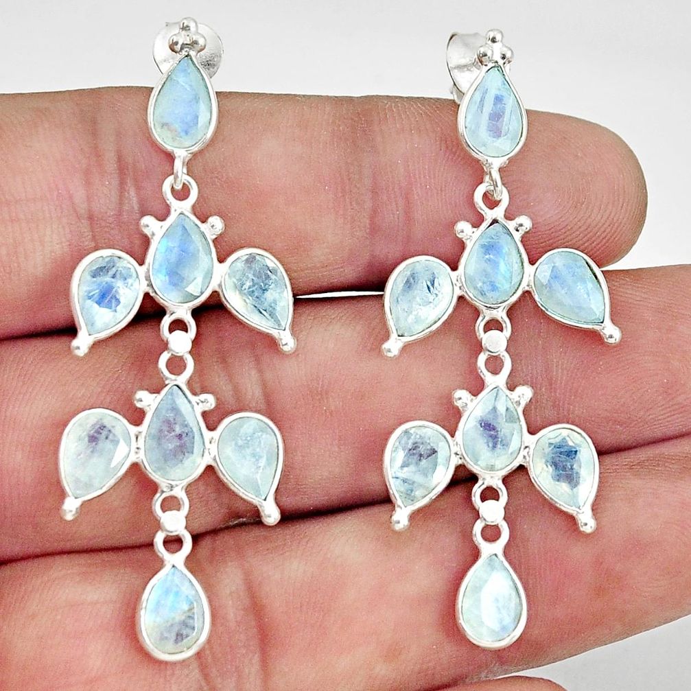 925 sterling silver 14.12cts natural rainbow moonstone dangle earrings r33100