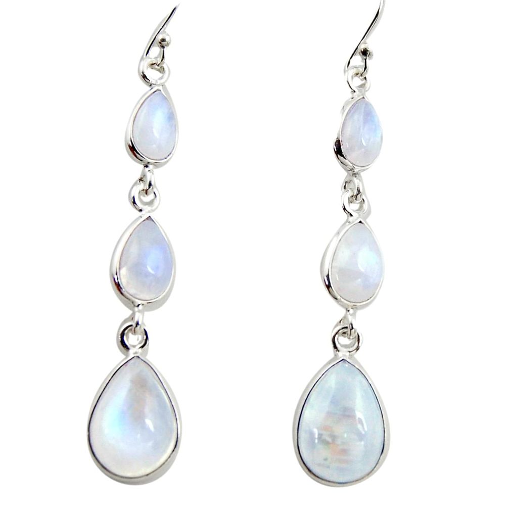 925 sterling silver 16.50cts natural rainbow moonstone dangle earrings r35092