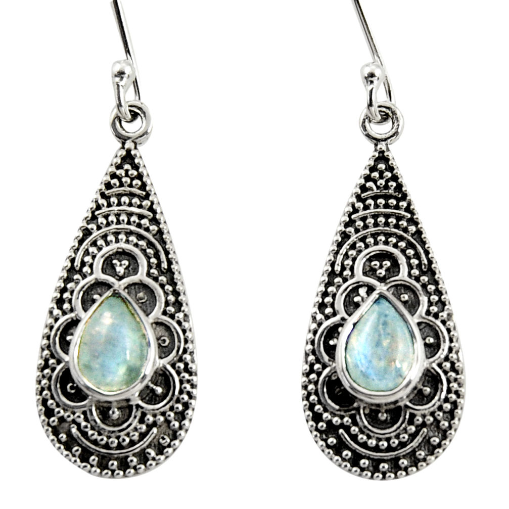 925 sterling silver 2.97cts natural rainbow moonstone dangle earrings r35140