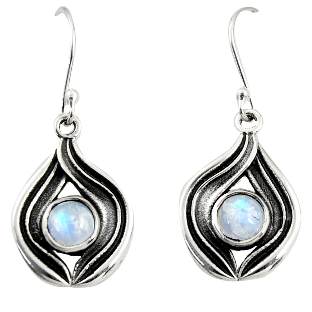 925 sterling silver 2.61cts natural rainbow moonstone dangle earrings r35180