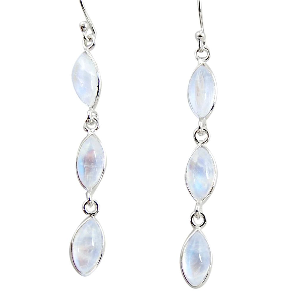 925 sterling silver 10.06cts natural rainbow moonstone dangle earrings r35296