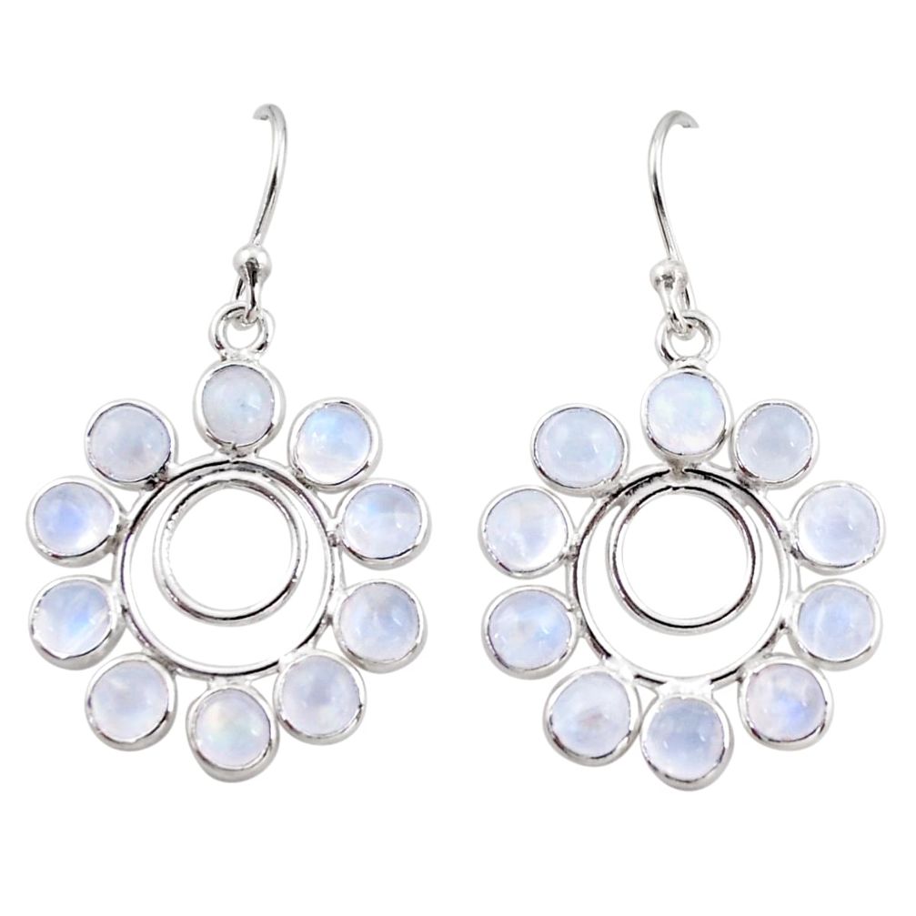 925 sterling silver 9.57cts natural rainbow moonstone dangle earrings r35576