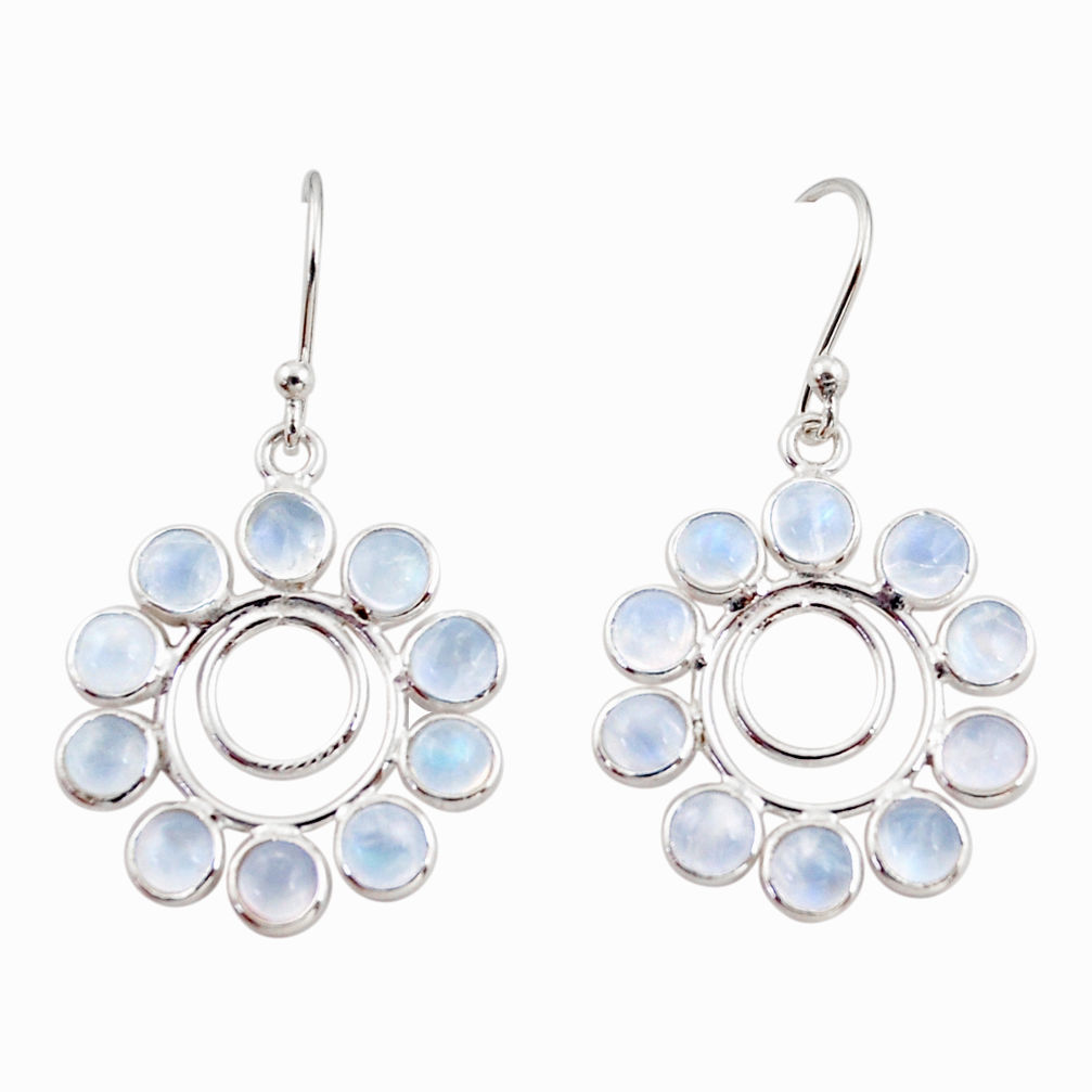 925 sterling silver 9.22cts natural rainbow moonstone dangle earrings r35580