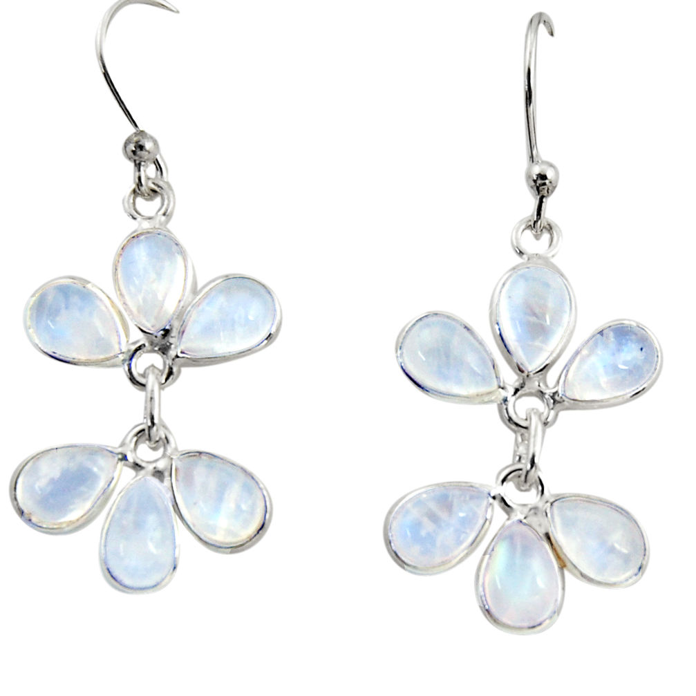 925 sterling silver 10.09cts natural rainbow moonstone dangle earrings r37579