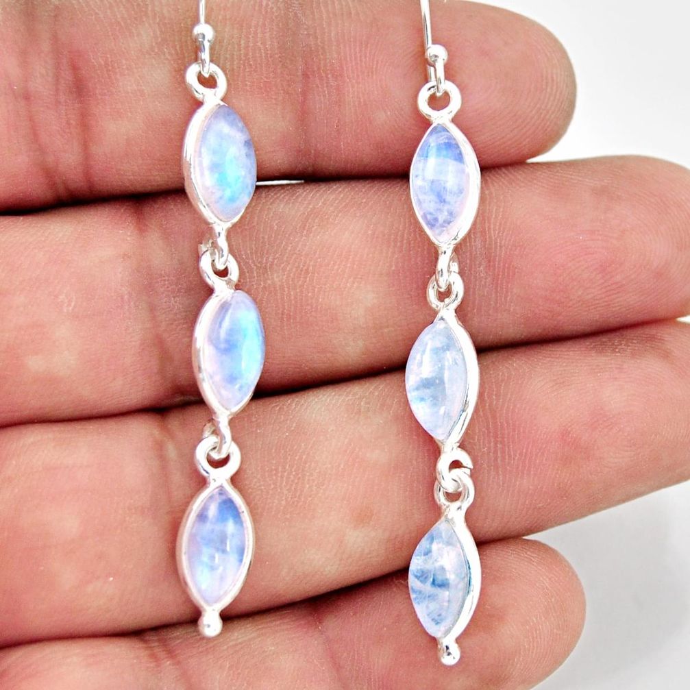 925 sterling silver 14.12cts natural rainbow moonstone dangle earrings r37763