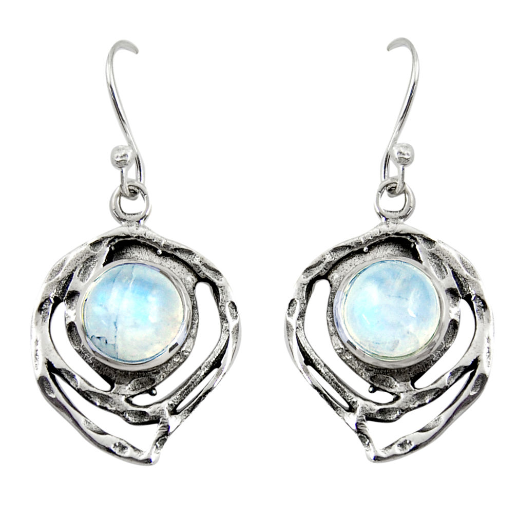 925 sterling silver 5.97cts natural rainbow moonstone dangle earrings r39180