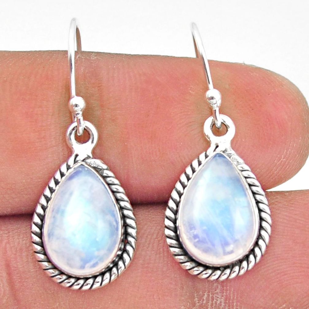 925 sterling silver 8.44cts natural rainbow moonstone dangle earrings r41167