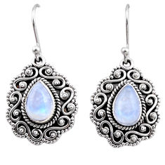 Clearance Sale- 925 sterling silver 4.39cts natural rainbow moonstone dangle earrings r54137