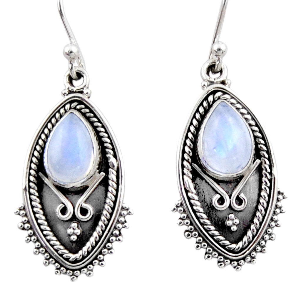 925 sterling silver 4.72cts natural rainbow moonstone dangle earrings r54175