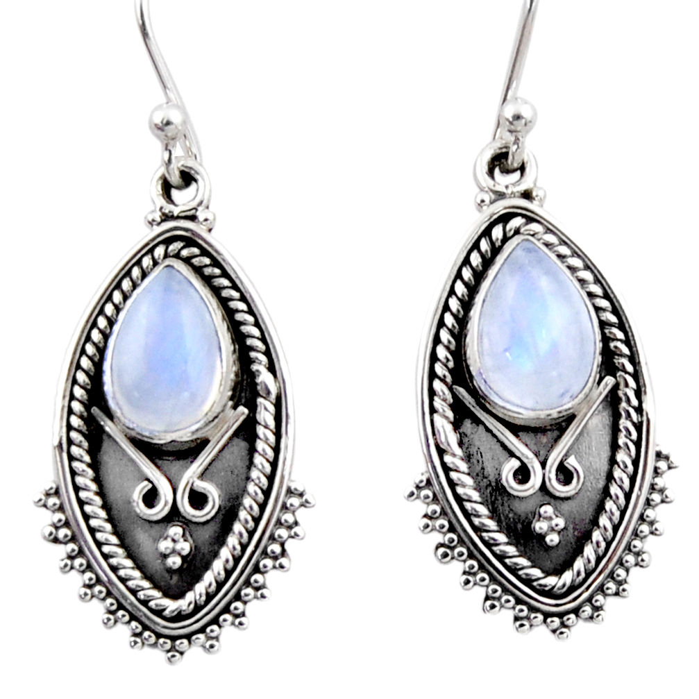 925 sterling silver 4.54cts natural rainbow moonstone dangle earrings r54179