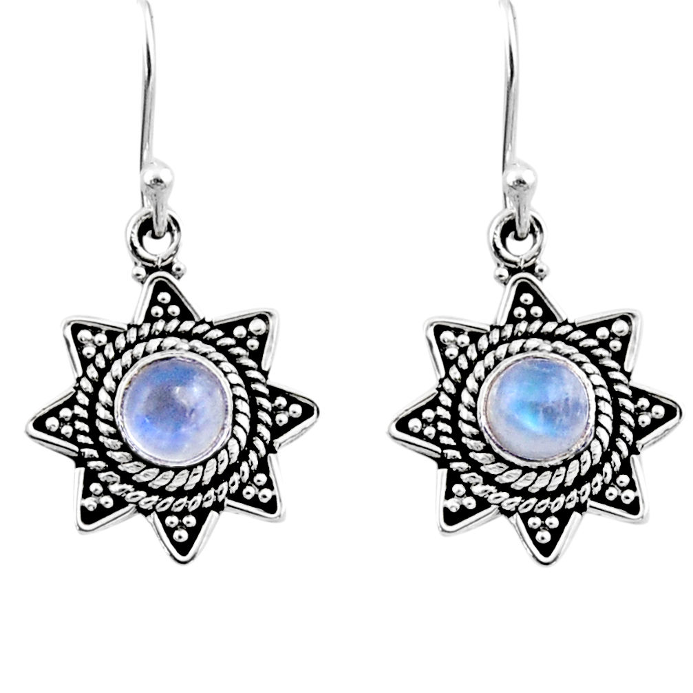 925 sterling silver 1.00cts natural rainbow moonstone dangle earrings r54220