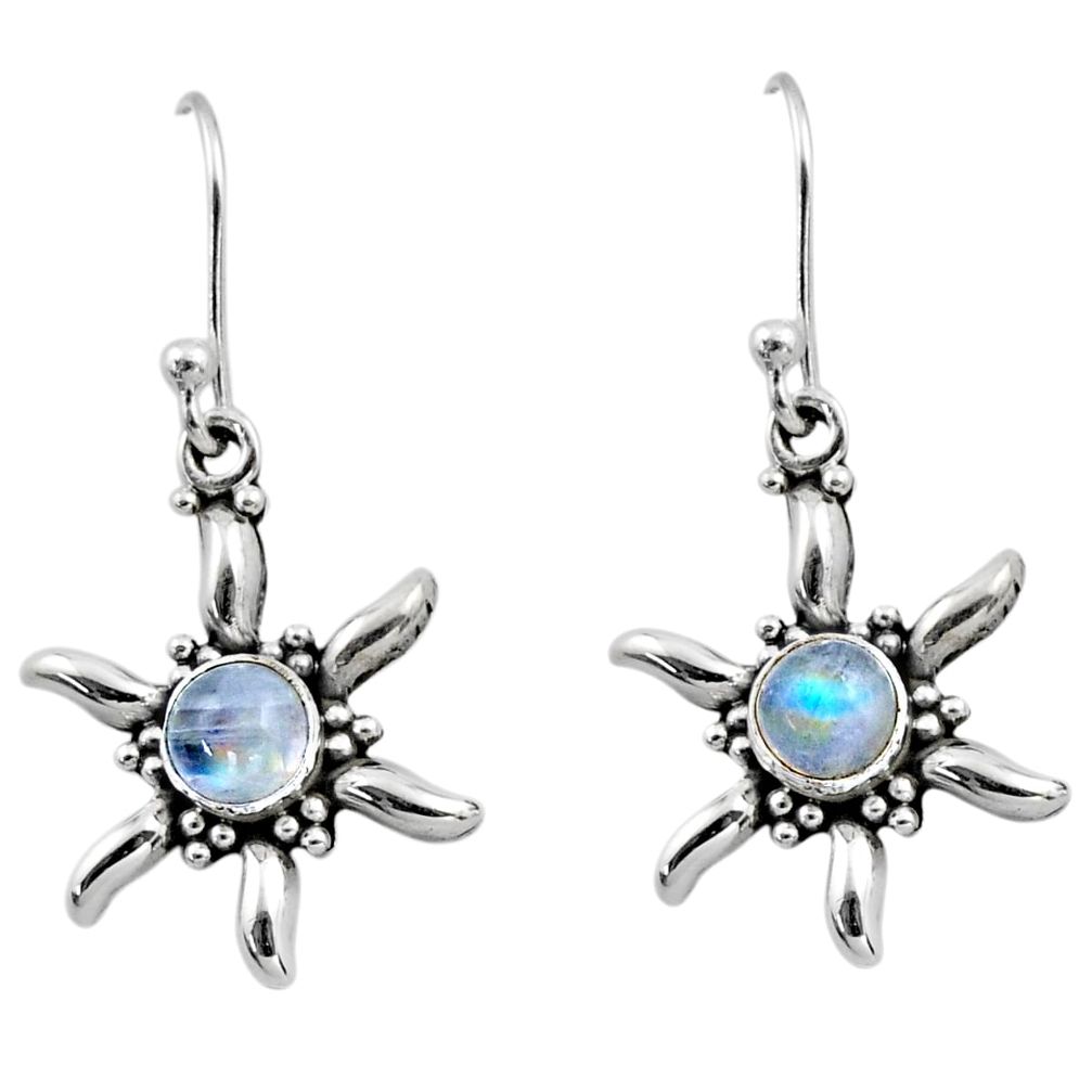 925 sterling silver 0.98cts natural rainbow moonstone dangle earrings r54232