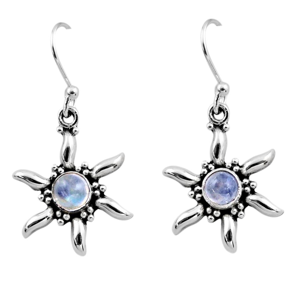 925 sterling silver 0.98cts natural rainbow moonstone dangle earrings r54236