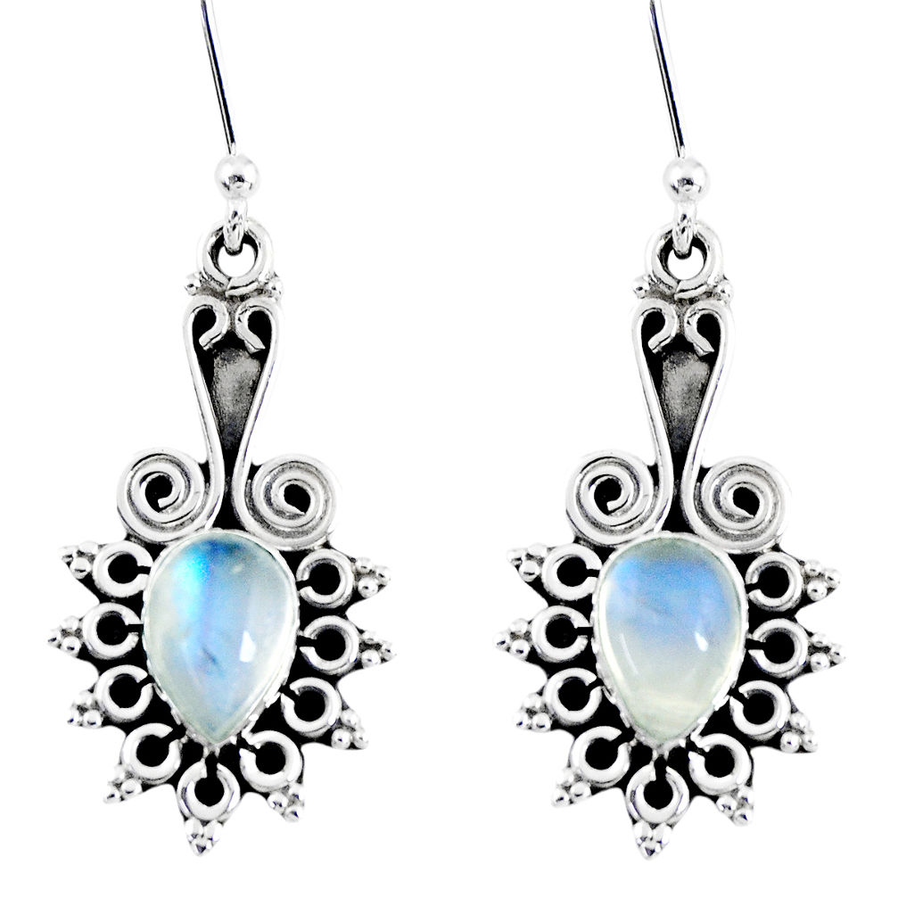 925 sterling silver 3.98cts natural rainbow moonstone dangle earrings r55220