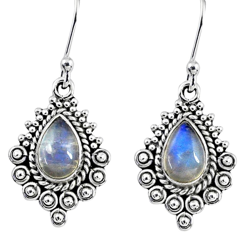 925 sterling silver 4.06cts natural rainbow moonstone dangle earrings r55258