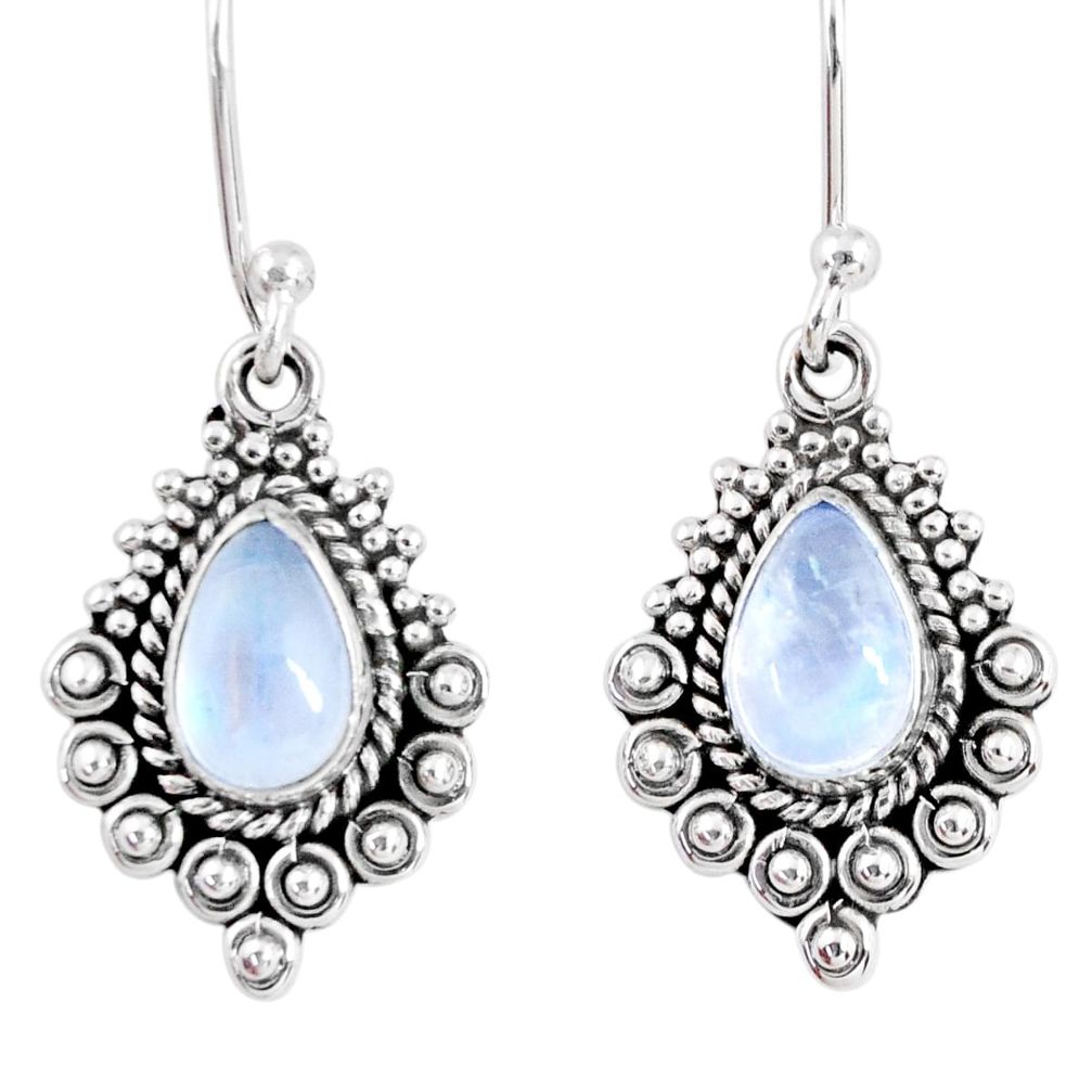 925 sterling silver 3.80cts natural rainbow moonstone dangle earrings r55278