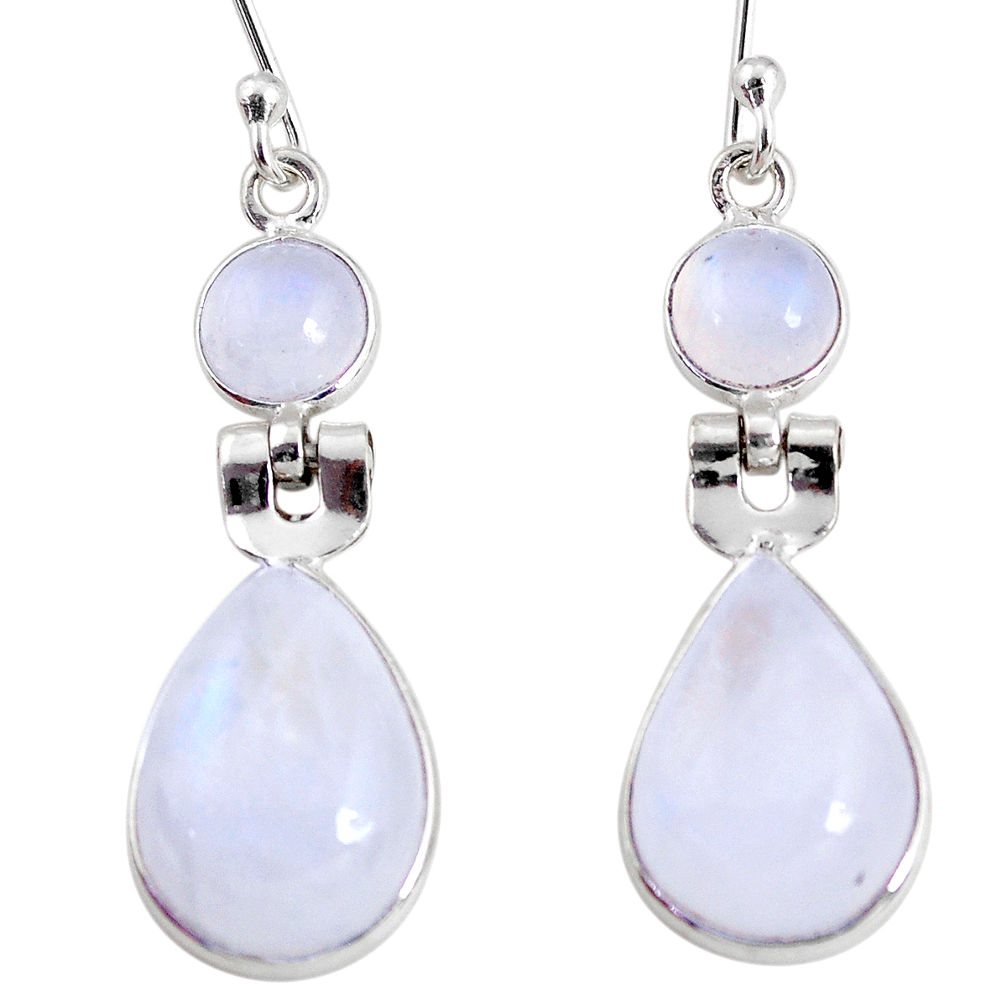 925 sterling silver 12.22cts natural rainbow moonstone dangle earrings r64000
