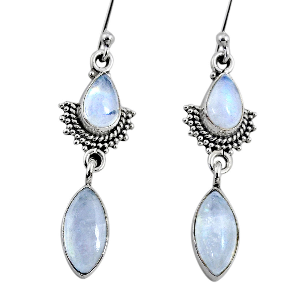 925 sterling silver 9.26cts natural rainbow moonstone dangle earrings r64140