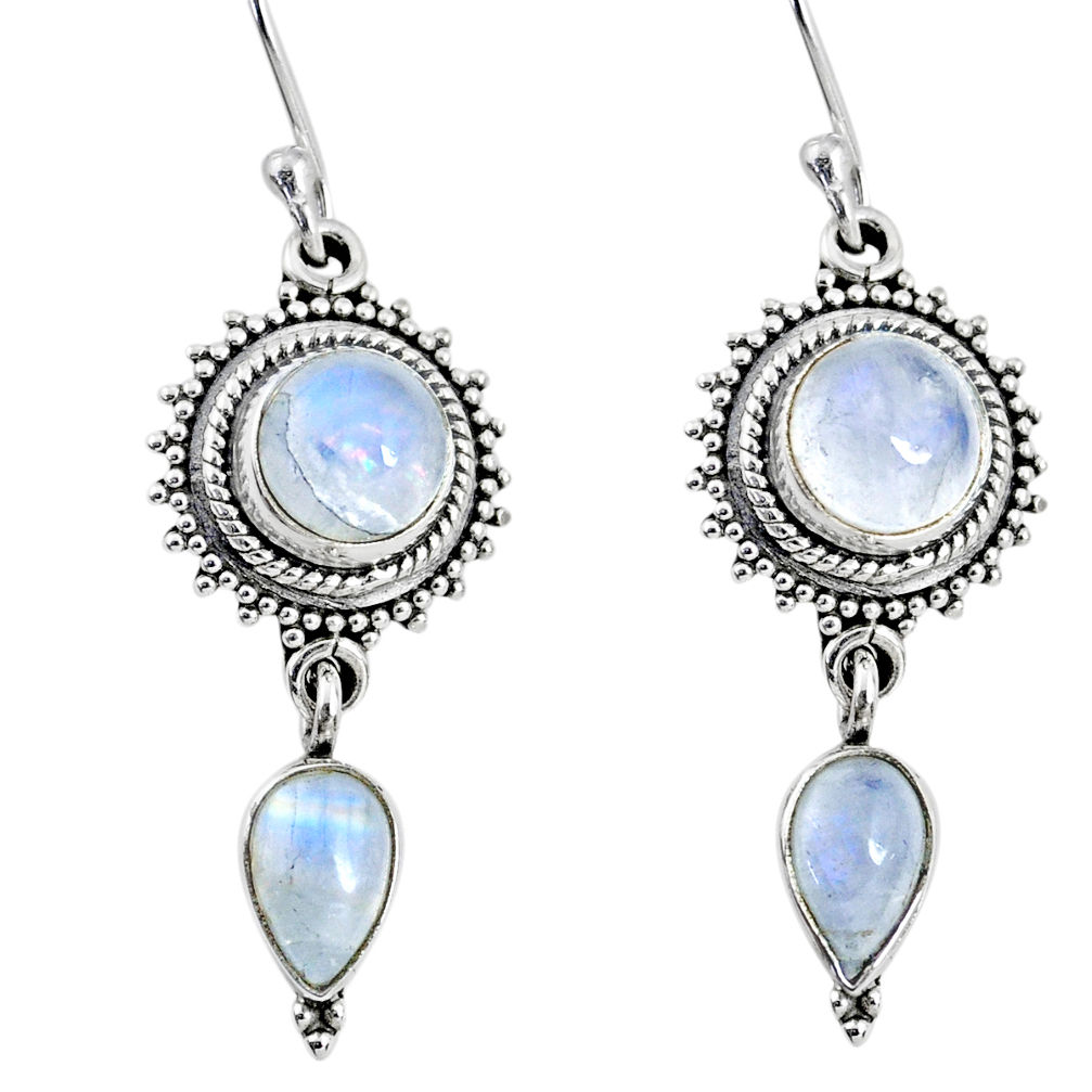 925 sterling silver 8.45cts natural rainbow moonstone dangle earrings r64156