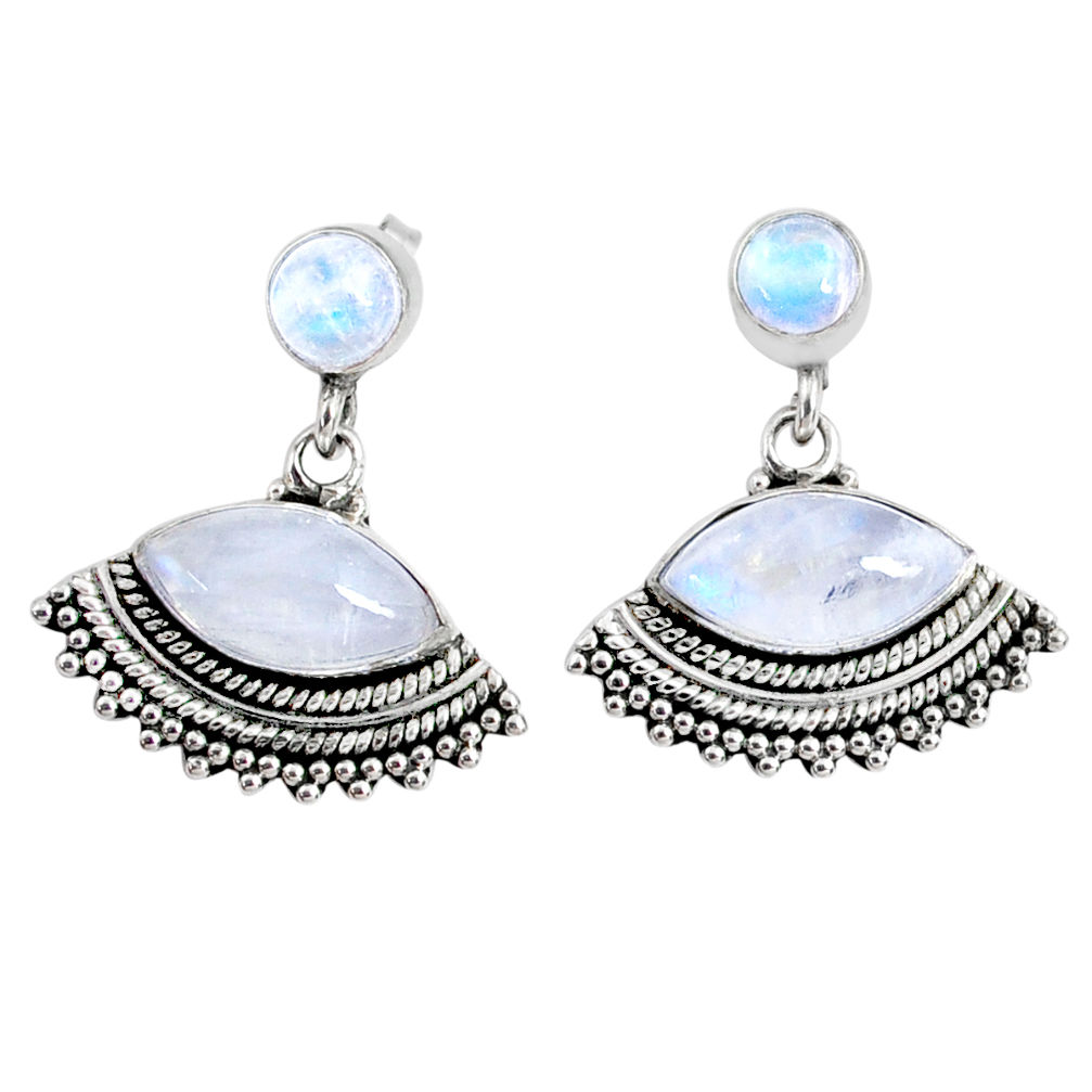 925 sterling silver 9.98cts natural rainbow moonstone dangle earrings r66598