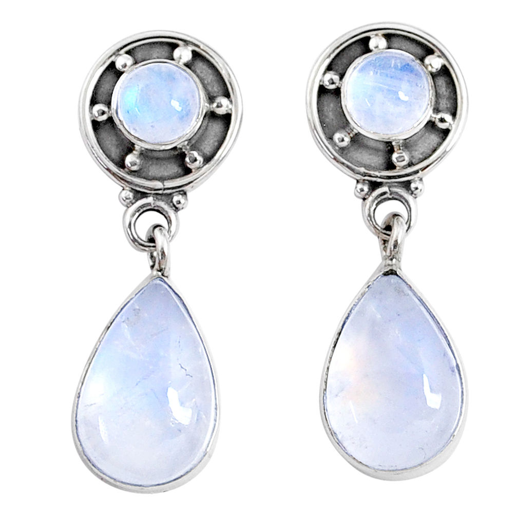 925 sterling silver 9.37cts natural rainbow moonstone dangle earrings r66613