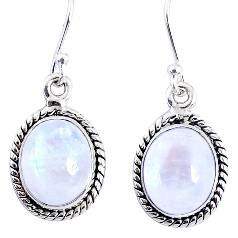 925 sterling silver 9.16cts natural rainbow moonstone dangle earrings r66744