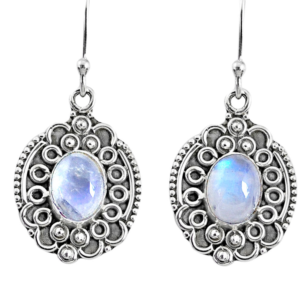 925 sterling silver 4.22cts natural rainbow moonstone dangle earrings r67213