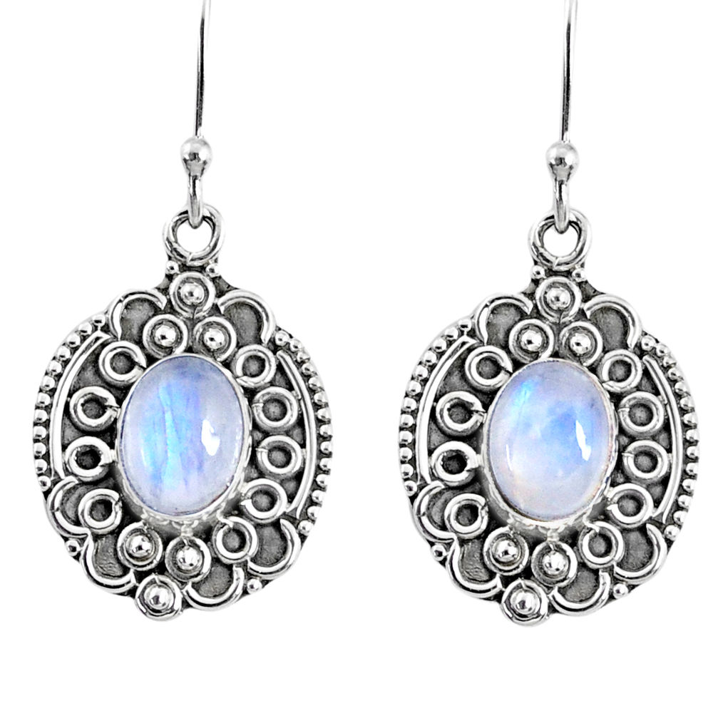 925 sterling silver 4.52cts natural rainbow moonstone dangle earrings r67280