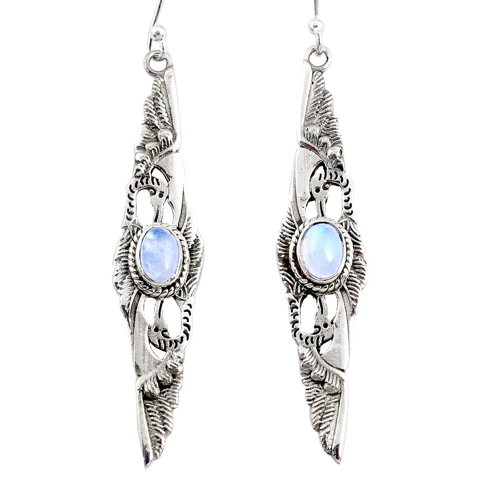 925 sterling silver 2.07cts natural rainbow moonstone dangle earrings r67860