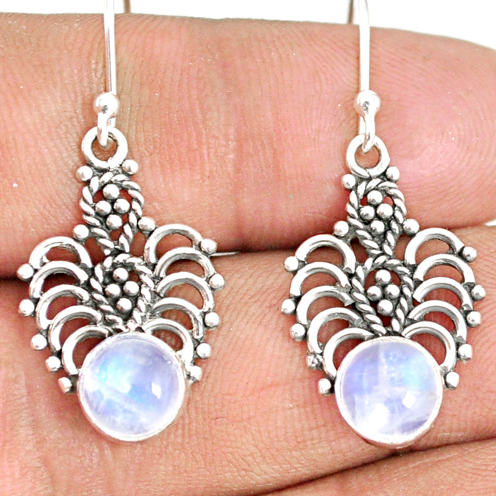 925 sterling silver 4.67cts natural rainbow moonstone dangle earrings r84124