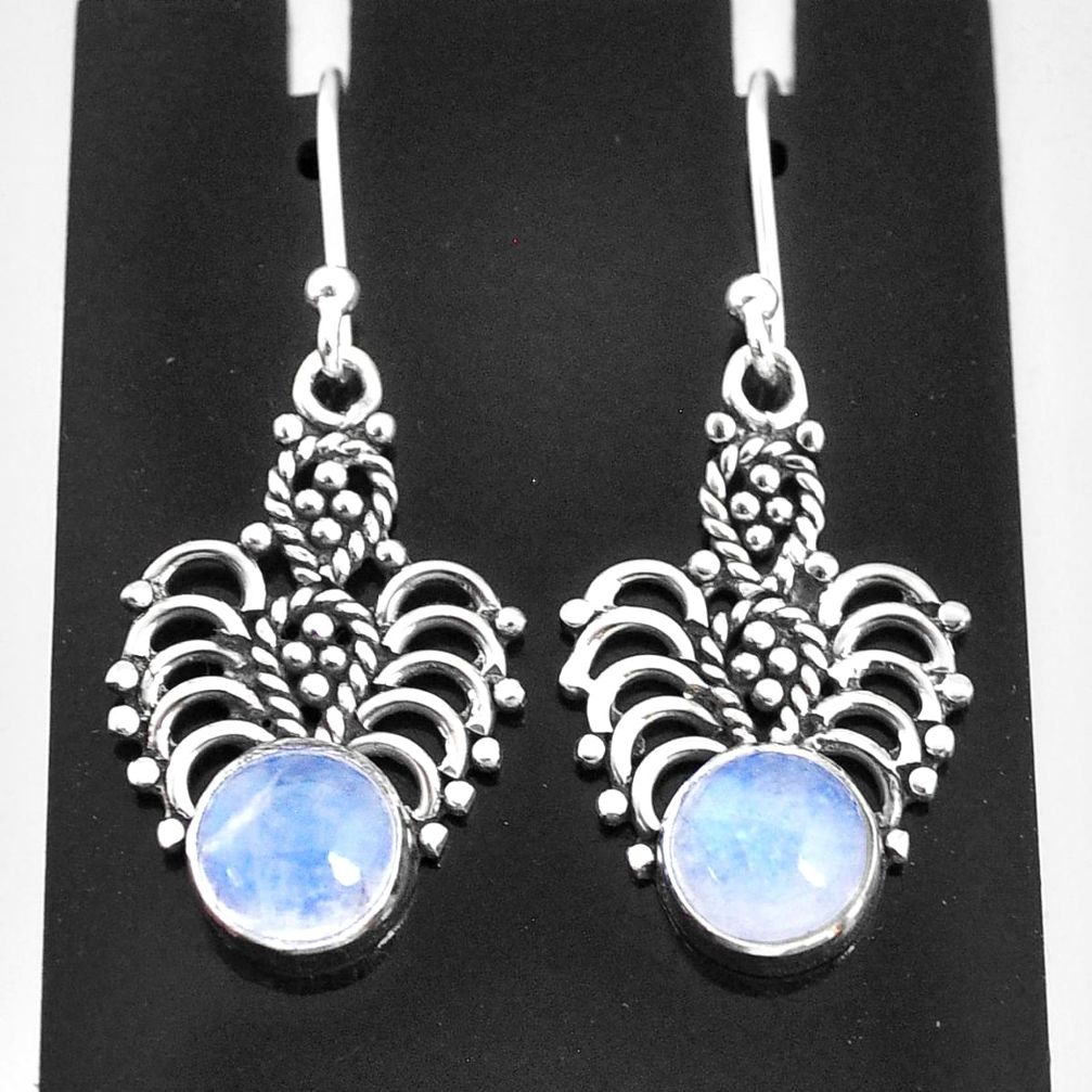925 sterling silver 3.66cts natural rainbow moonstone dangle earrings t4048