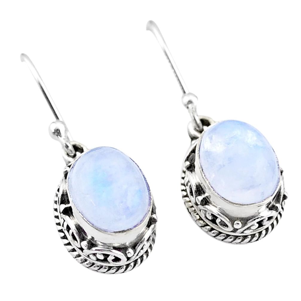 925 sterling silver 6.25cts natural rainbow moonstone dangle earrings t46820