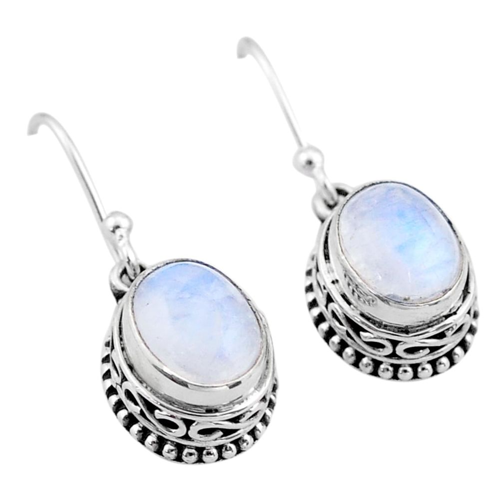 925 sterling silver 6.36cts natural rainbow moonstone dangle earrings t46840