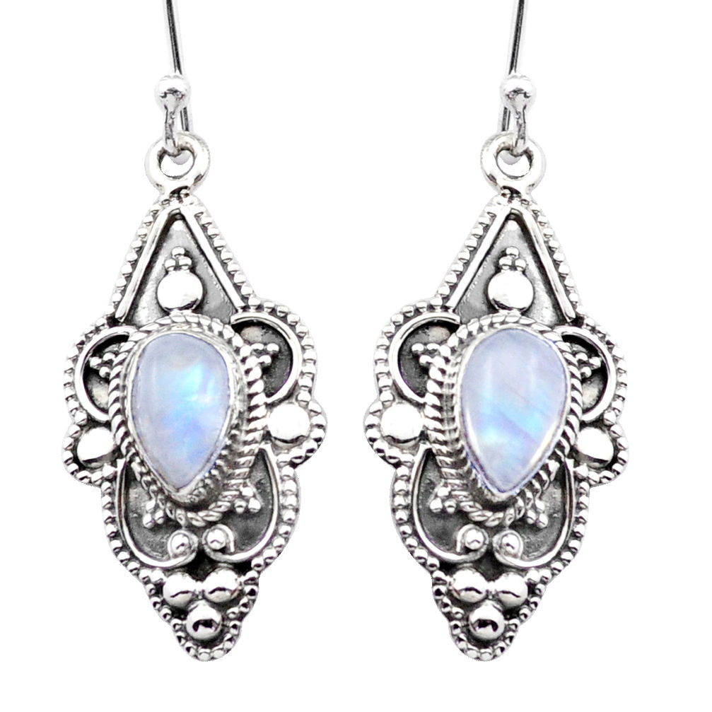 925 sterling silver 4.53cts natural rainbow moonstone dangle earrings u10500