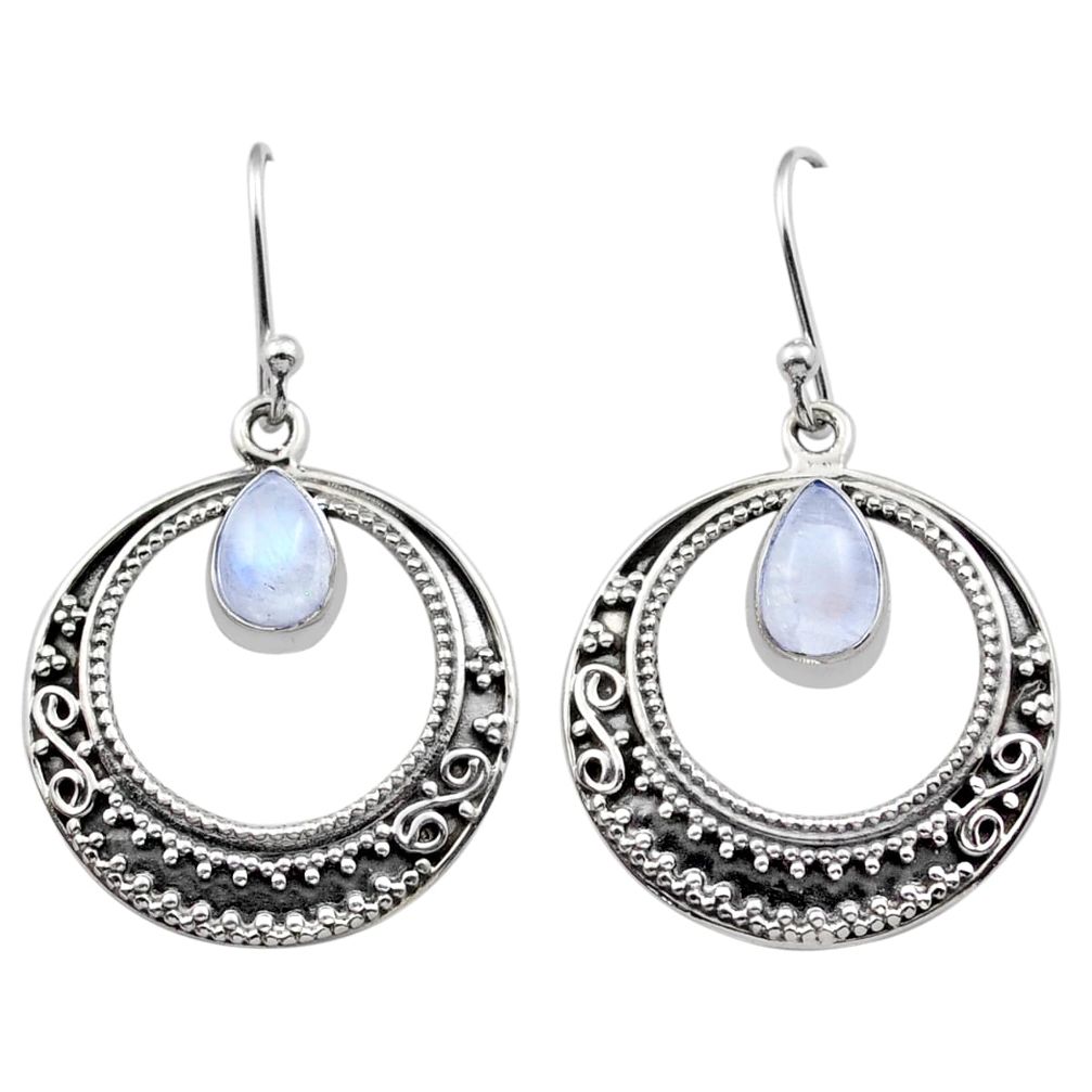 925 sterling silver 4.94cts natural rainbow moonstone dangle earrings u10540