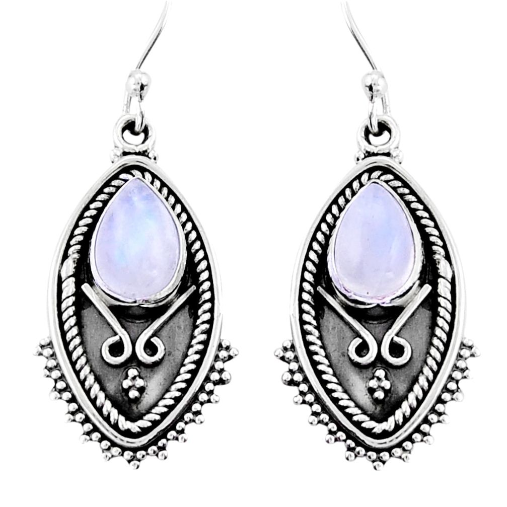 925 sterling silver 4.02cts natural rainbow moonstone dangle earrings y25123