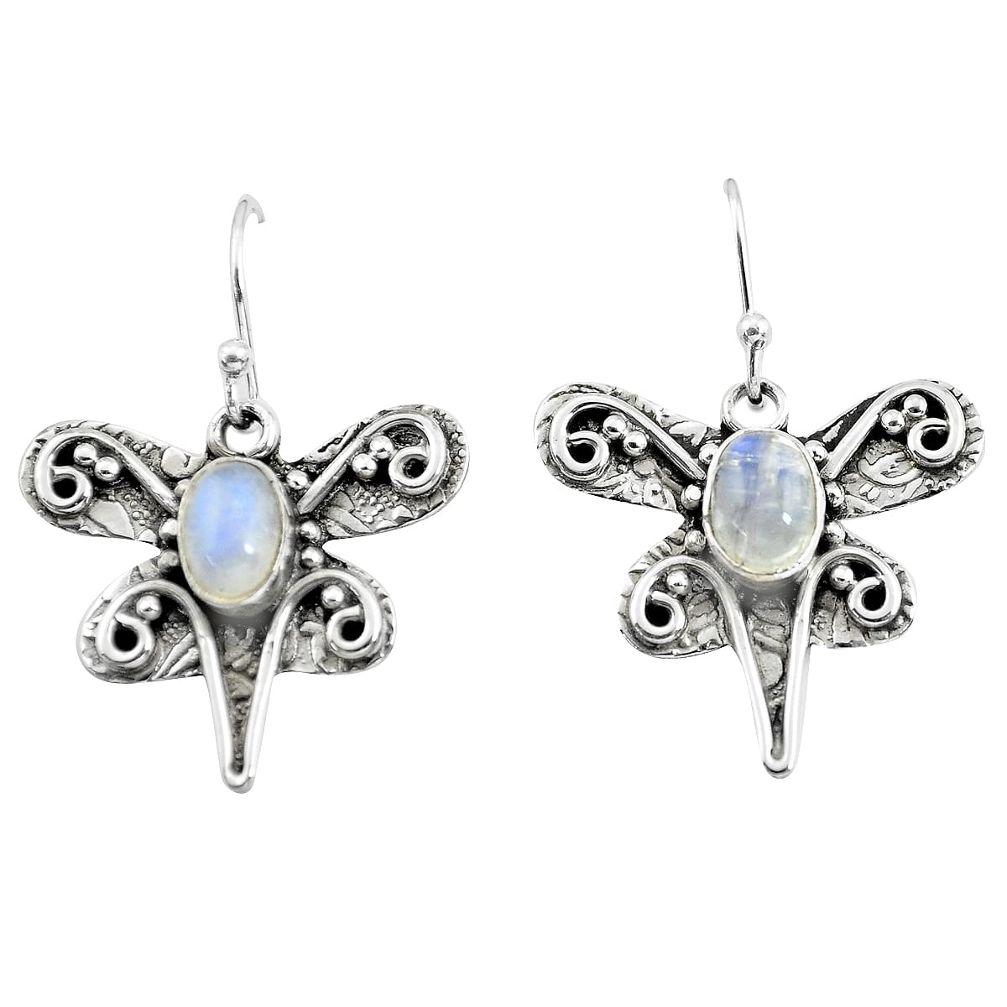925 sterling silver 3.41cts natural rainbow moonstone dragonfly earrings p57579