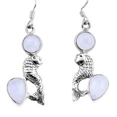 925 sterling silver 11.22cts natural rainbow moonstone fish earrings y50048