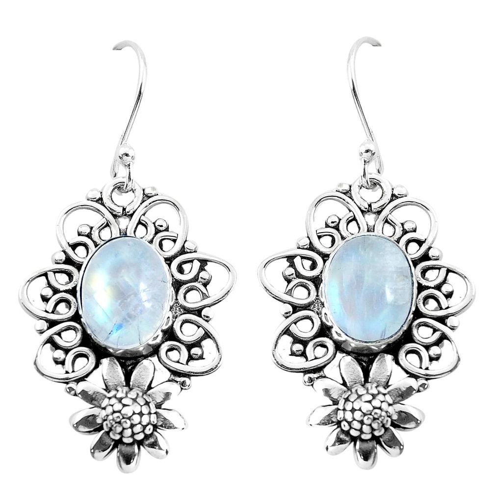 925 sterling silver 6.57cts natural rainbow moonstone flower earrings p51952