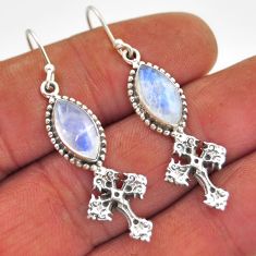 925 sterling silver 6.04cts natural rainbow moonstone holy cross earrings n23794