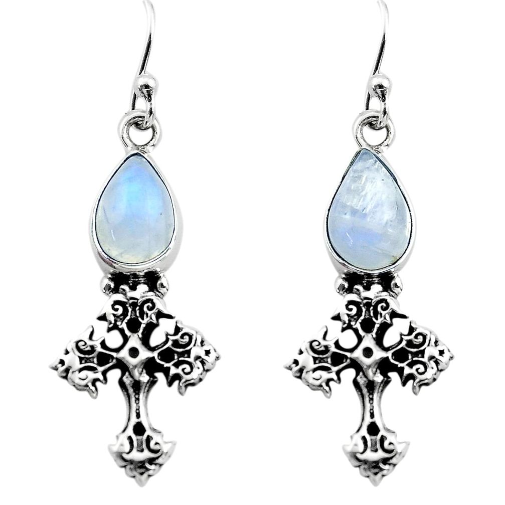 925 sterling silver 4.67cts natural rainbow moonstone holy cross earrings p80896