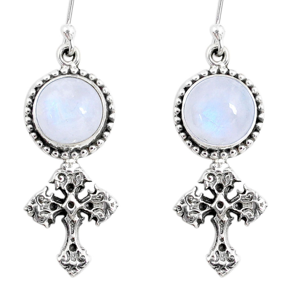 925 sterling silver 9.39cts natural rainbow moonstone holy cross earrings r66540