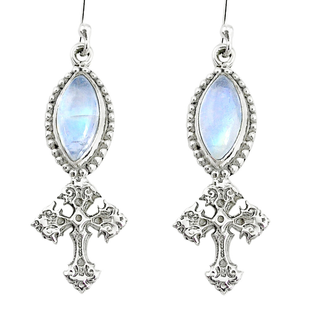 925 sterling silver 9.86cts natural rainbow moonstone holy cross earrings r74979