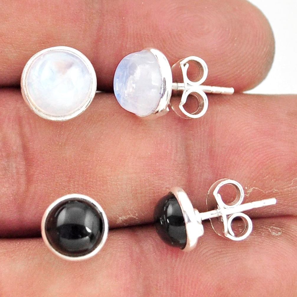 925 sterling silver 7.66cts natural rainbow moonstone onyx stud earrings r41248